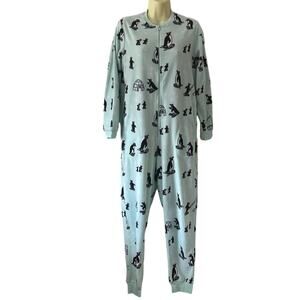 Nick & Nora Fleece Penguin Print Jumpsuit Sleeper Pajamas Size Small Fleece Zip